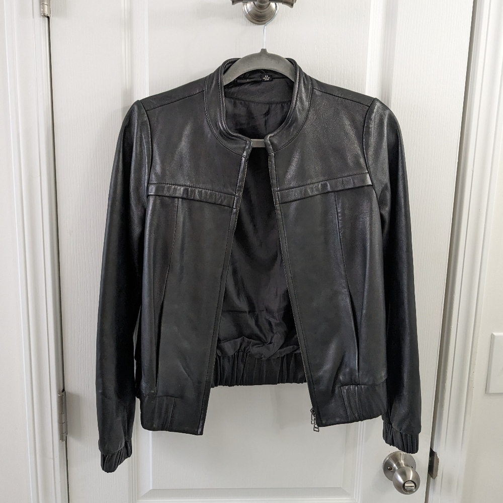 Genuine leather bomber jacket